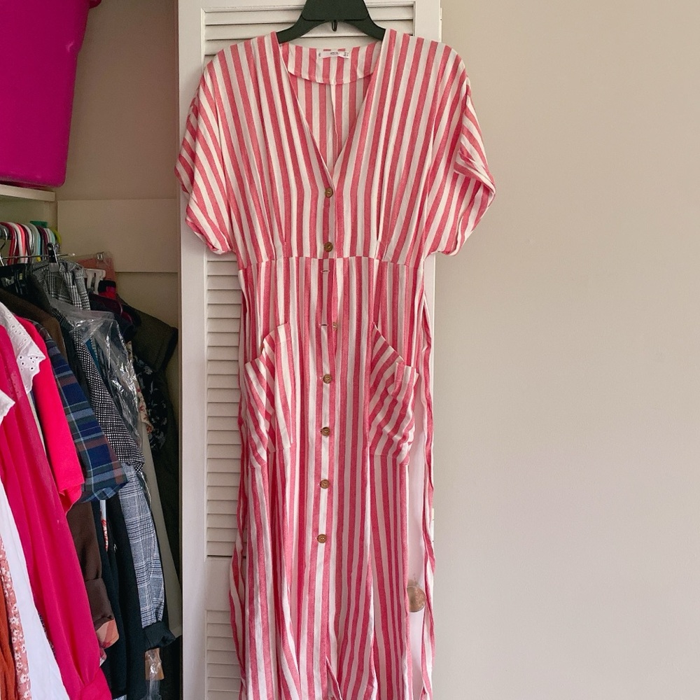 Striped red casual Button-Down Dress